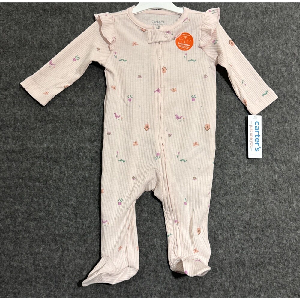 Carters Baby Girl's One Piece Long Sleeve Zipper Print Pink 6 Months